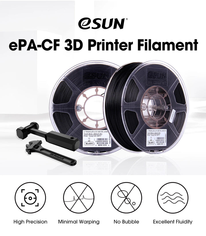 eSUN Carbon Fiber Filled Nylon Filament PA-CF 1.75mm 3D Printer Filament,1KG 2.2LBS Spool 3D Printing Filament for 3D Printers
