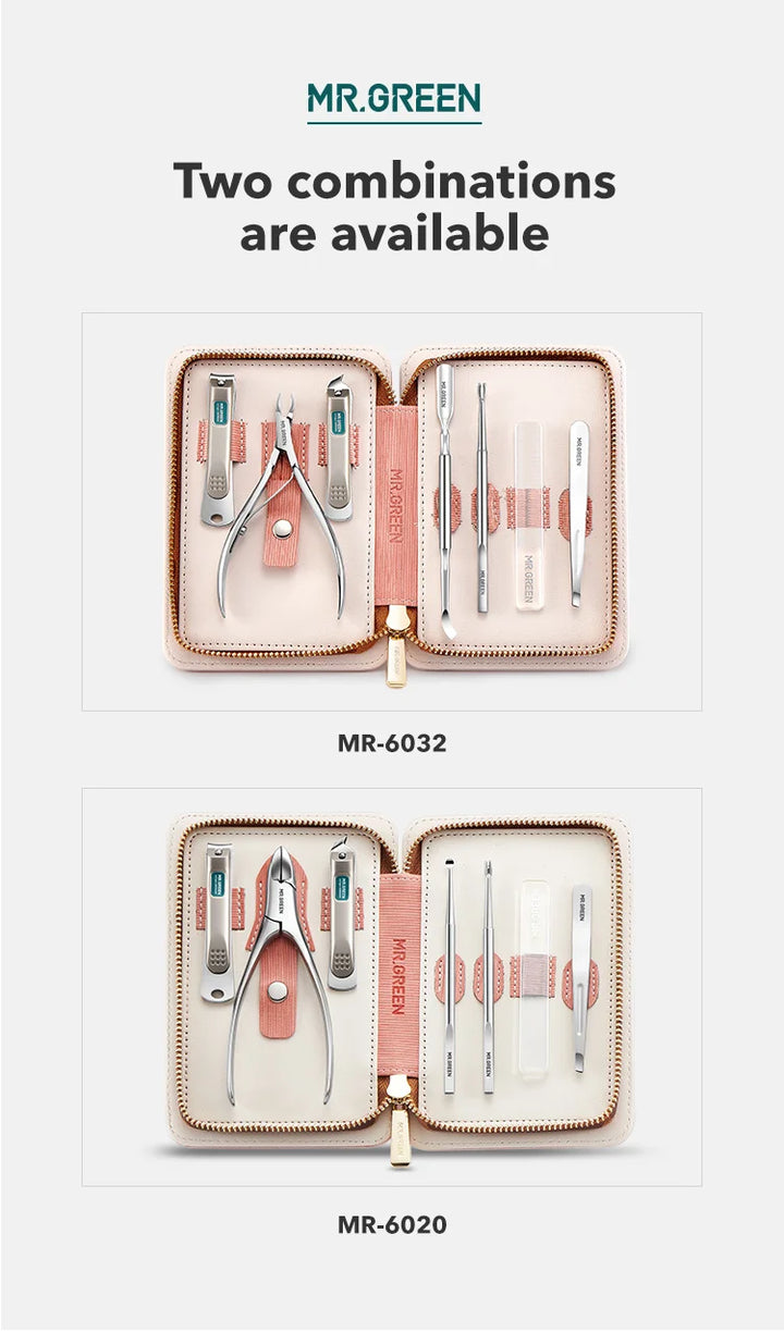 MR.GREEN Manicure Set Pedicure Sets Nail Clippers Tools Stainless Steel Professional Nail Scissors Cutter Travel Case Kit 7in1