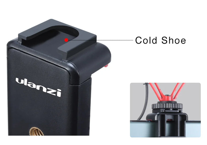 Ulanzi ST-07 Phone Holder Clamp Clip With Cold Shoe Mount Extend Mic Video Light 1/4'' Tripod Monopod Base Mount for Smartphone