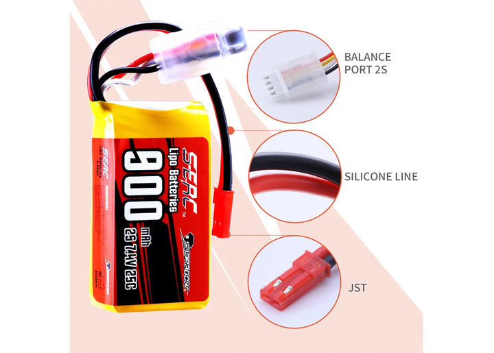2packs Sunpadow 2S 7.4V Lipo Battery 900mAh 1350mAh 20C 25C Soft Pack with JST XT30 Plug for RC Airplane Quadcopter Helicopter