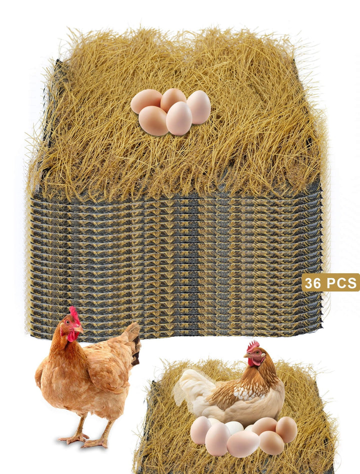 HOTSOUL 36 Pack Chicken Nesting Pads, 12x12 inch Yellow Artificial Grass Nesting Box Liners, Washable & Reusable Hen Nest Mats, Soft and Durable Coop Bedding