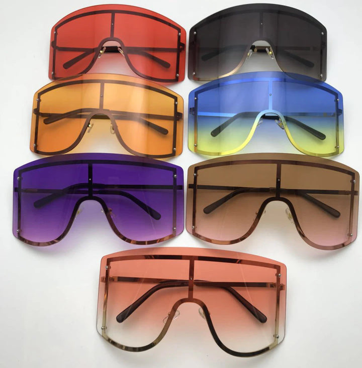 Fashion Oversized Blue Yellow Gradient Sunglasses Women 2019 Luxulry Brand Designer Red Rimless Metal Female Sun Glasses Shades