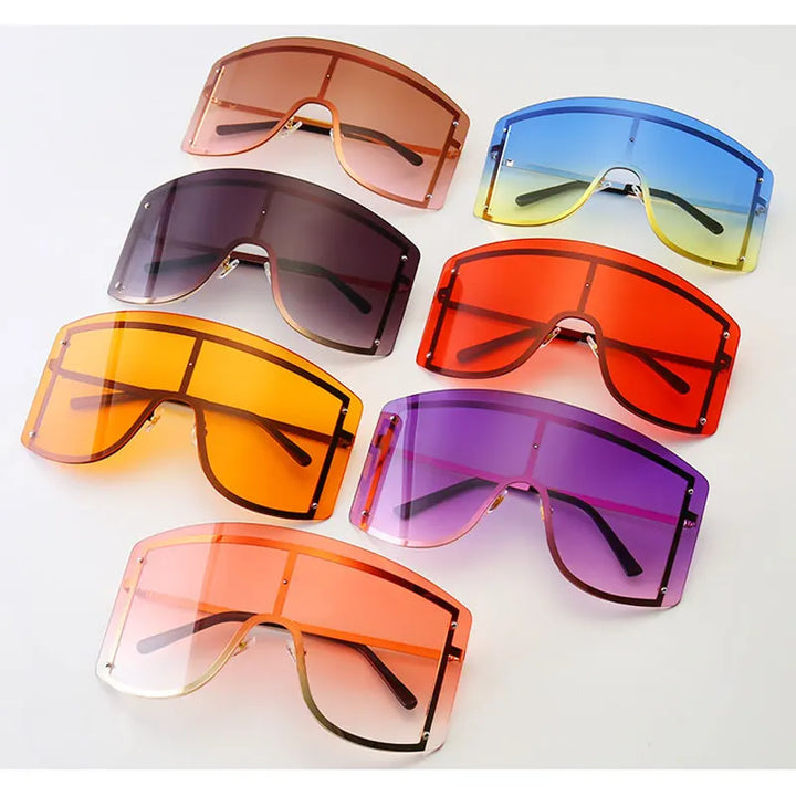 Fashion Oversized Blue Yellow Gradient Sunglasses Women 2019 Luxulry Brand Designer Red Rimless Metal Female Sun Glasses Shades