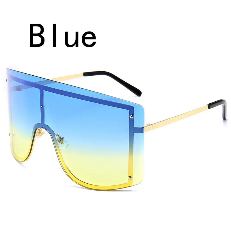 Fashion Oversized Blue Yellow Gradient Sunglasses Women 2019 Luxulry Brand Designer Red Rimless Metal Female Sun Glasses Shades