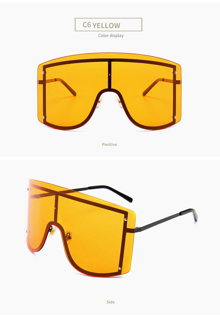 Fashion Oversized Blue Yellow Gradient Sunglasses Women 2019 Luxulry Brand Designer Red Rimless Metal Female Sun Glasses Shades