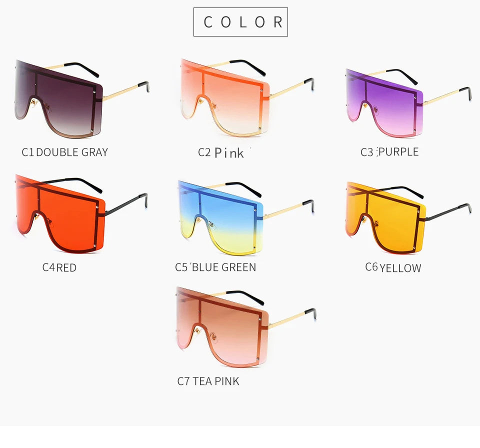 Fashion Oversized Blue Yellow Gradient Sunglasses Women 2019 Luxulry Brand Designer Red Rimless Metal Female Sun Glasses Shades