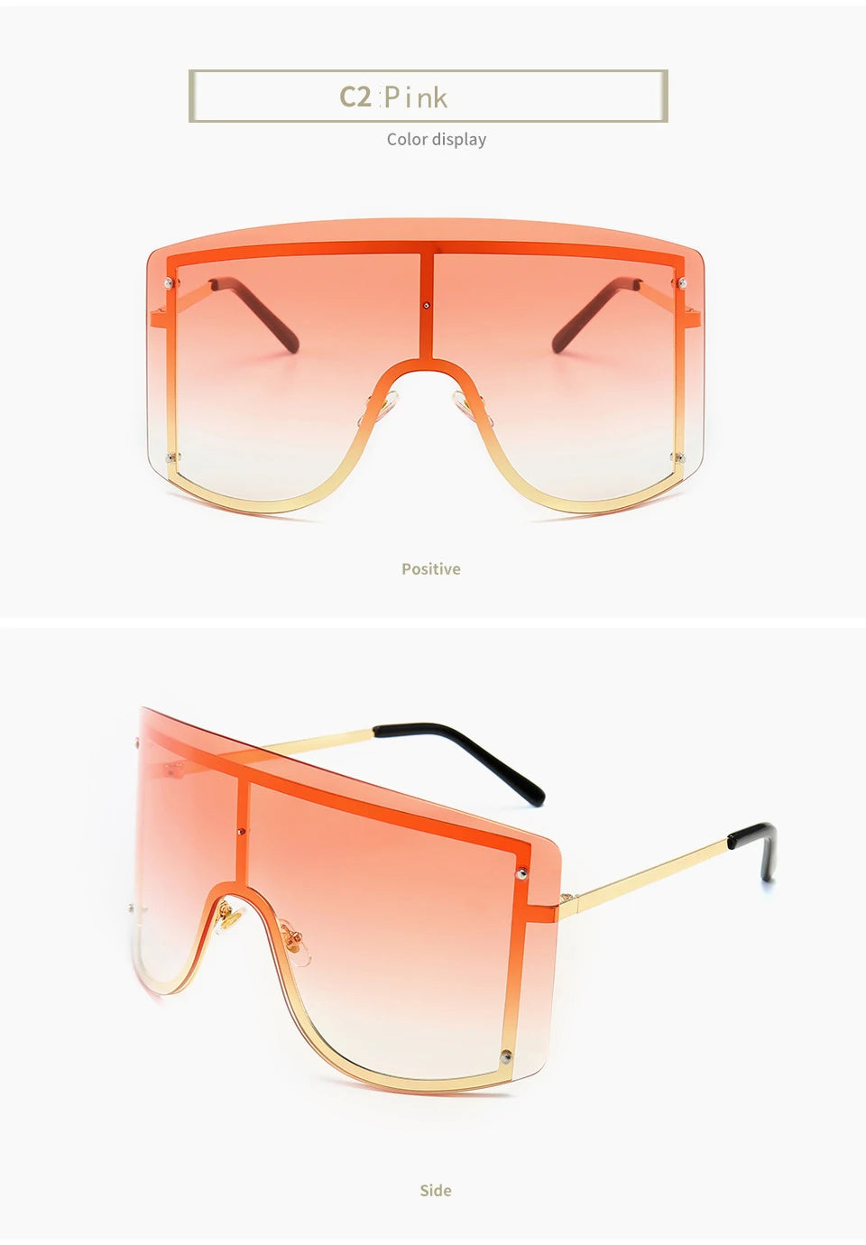 Fashion Oversized Blue Yellow Gradient Sunglasses Women 2019 Luxulry Brand Designer Red Rimless Metal Female Sun Glasses Shades