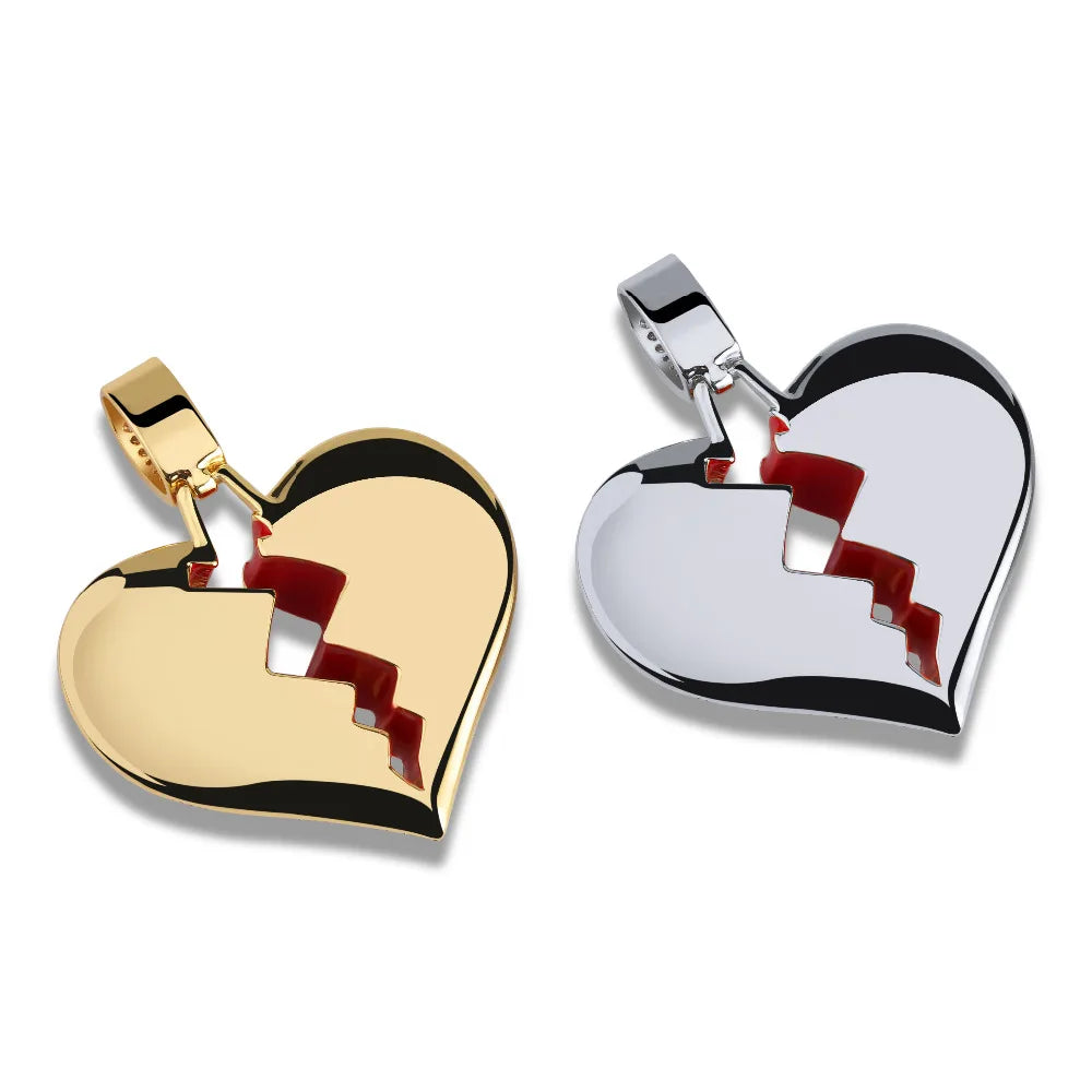 JINAO Fashion Broken Heart Iced Out Chain Pendant Necklace Statement Gold Color Cubic Zircon Necklace Hip Hop Men's Jewelry Gift
