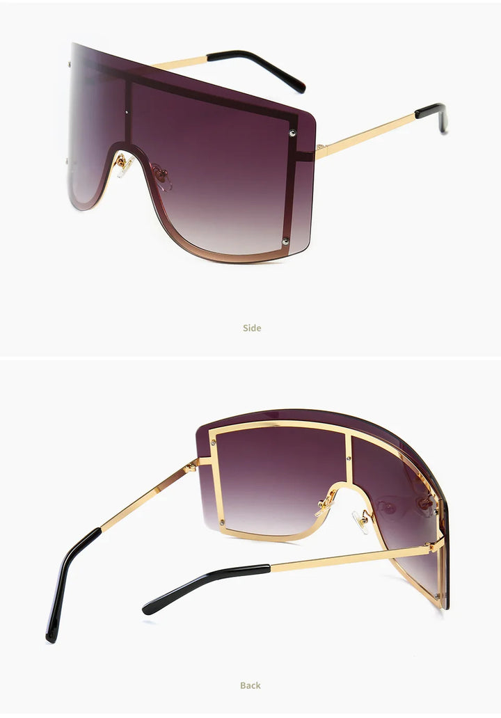 Fashion Oversized Blue Yellow Gradient Sunglasses Women 2019 Luxulry Brand Designer Red Rimless Metal Female Sun Glasses Shades