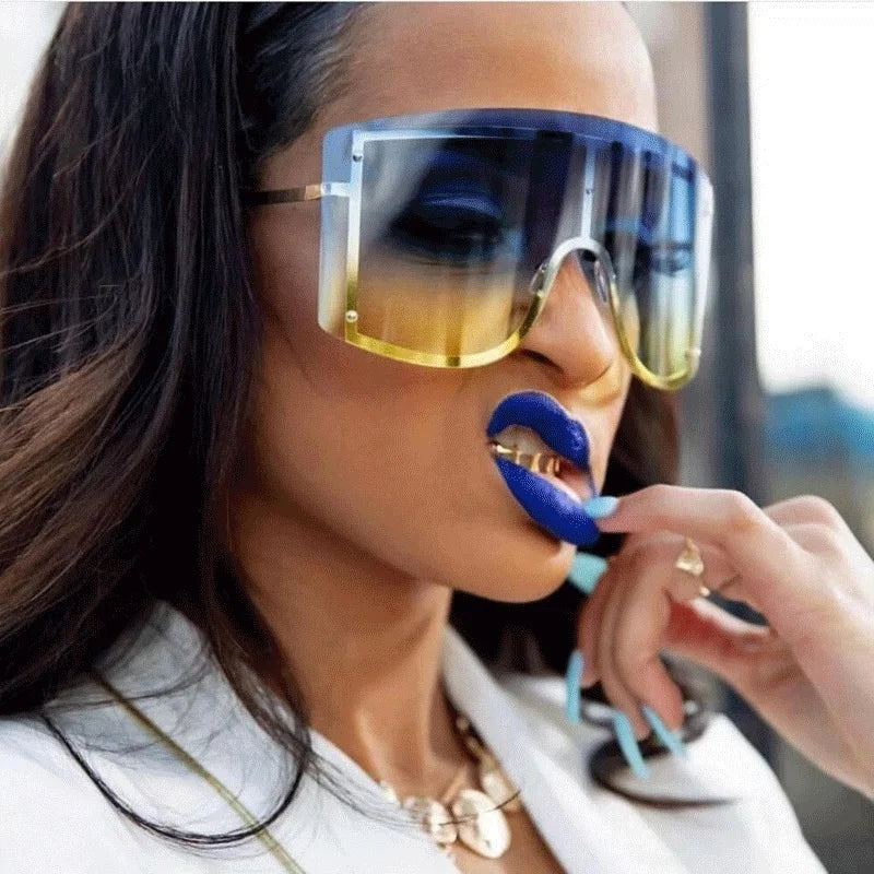 Fashion Oversized Blue Yellow Gradient Sunglasses Women 2019 Luxulry Brand Designer Red Rimless Metal Female Sun Glasses Shades