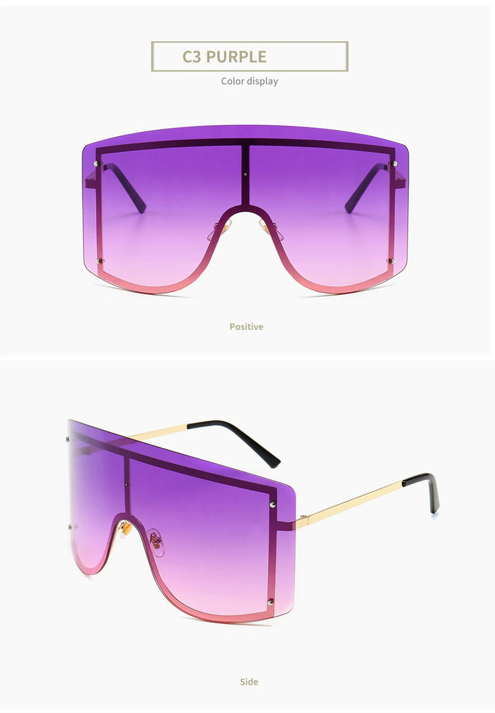 Fashion Oversized Blue Yellow Gradient Sunglasses Women 2019 Luxulry Brand Designer Red Rimless Metal Female Sun Glasses Shades