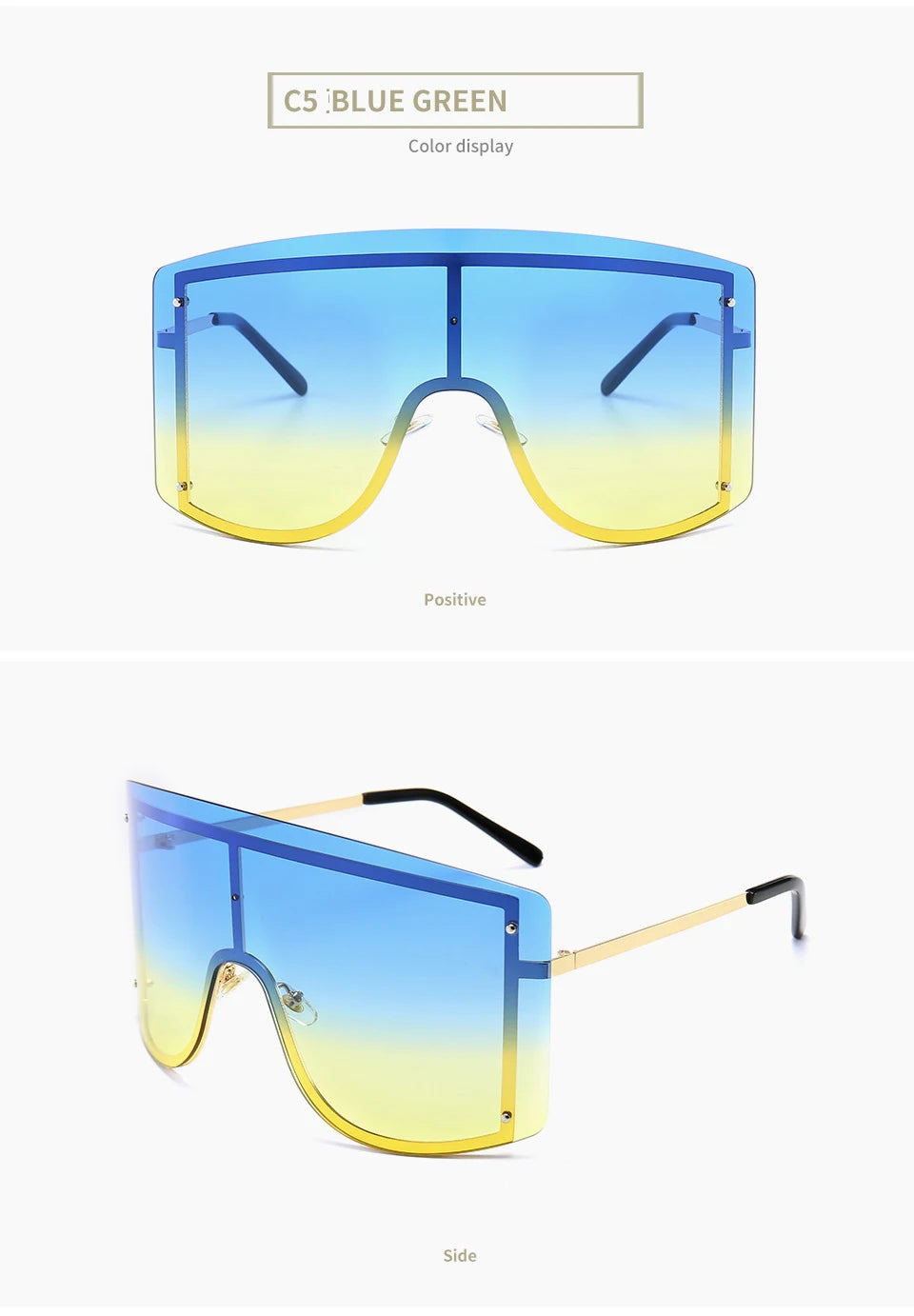 Fashion Oversized Blue Yellow Gradient Sunglasses Women 2019 Luxulry Brand Designer Red Rimless Metal Female Sun Glasses Shades