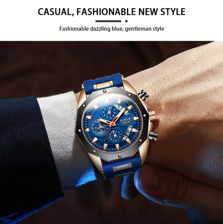 LIGE Brand Watch Men Silcone Sports Watches Men's Army Military Quartz Wristwatch Chronograph Male Clock Relogio Masculino+BOX