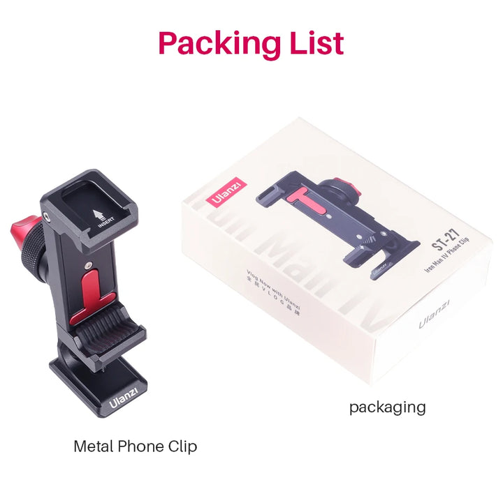Ulanzi ST-27 Metal Vertical Shooting Phone Mount Holder Clip with Cold Shoe for Rode Wireless Go Microphone Video Light Vlog