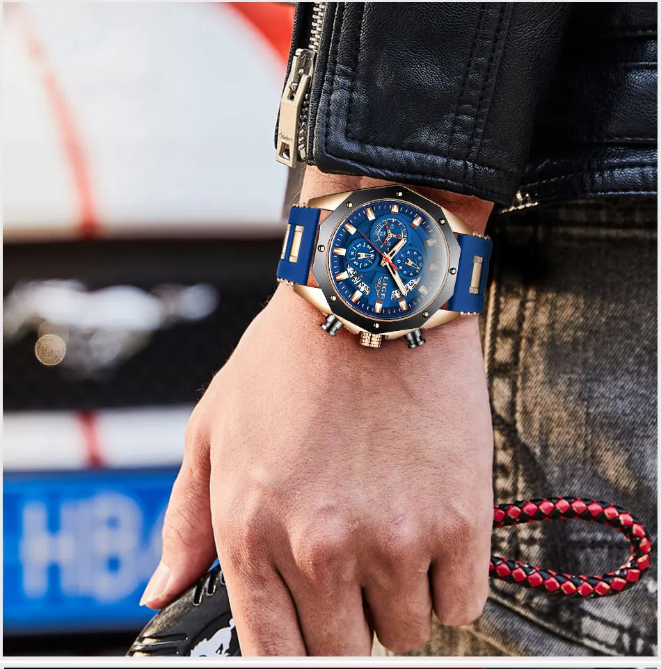 LIGE Brand Watch Men Silcone Sports Watches Men's Army Military Quartz Wristwatch Chronograph Male Clock Relogio Masculino+BOX