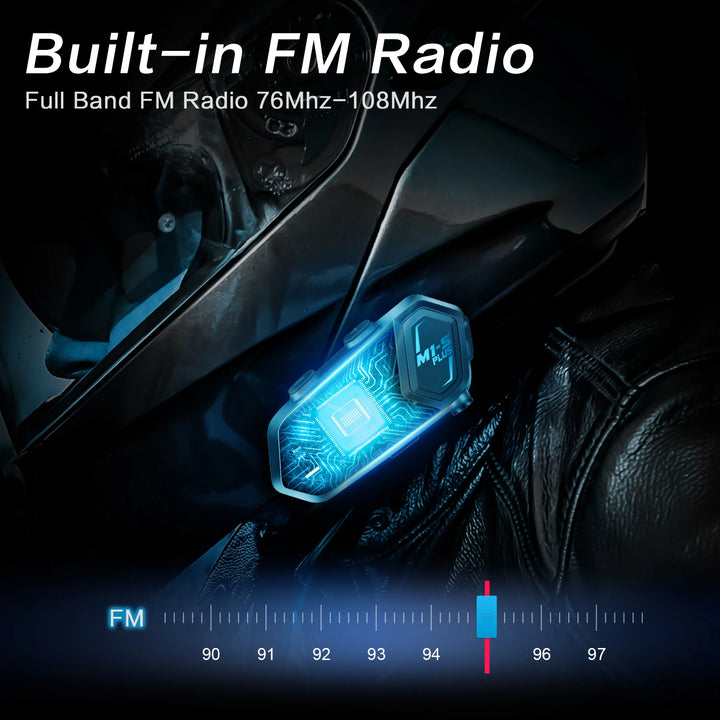 2Pcs Fodsports M1-S Plus Motorcycle Helmet Intercom Bluetooth Headset 8 Riders Moto Interphone,Music Sharing,FM Radio