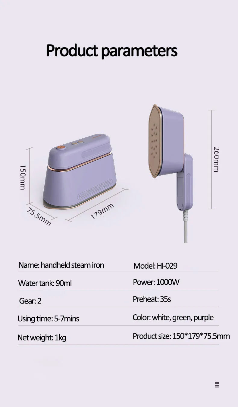 New Hanging Ironing Machine Handheld 1000W Home Small Steam Iron Portable Dry Wet Double Ironing 6 Holes For Steam