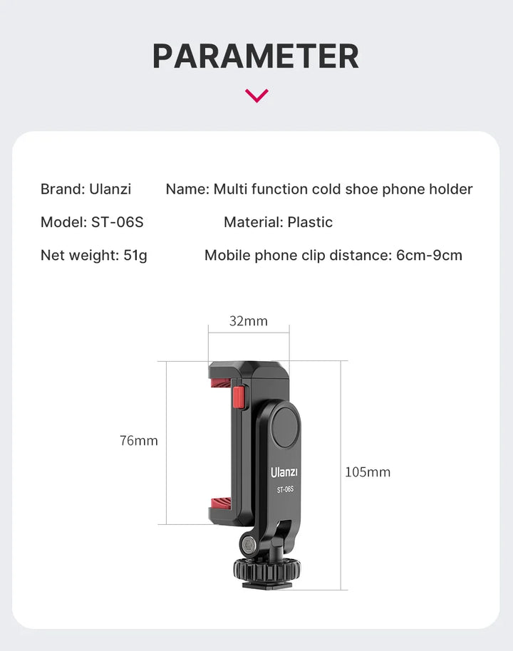 Ulanzi ST-06S 360°Rotatable Phone Holder Vertical Shoot PhoneMount Tripod Mount With Cold Shoe phone Clip Clamp Vlog Video