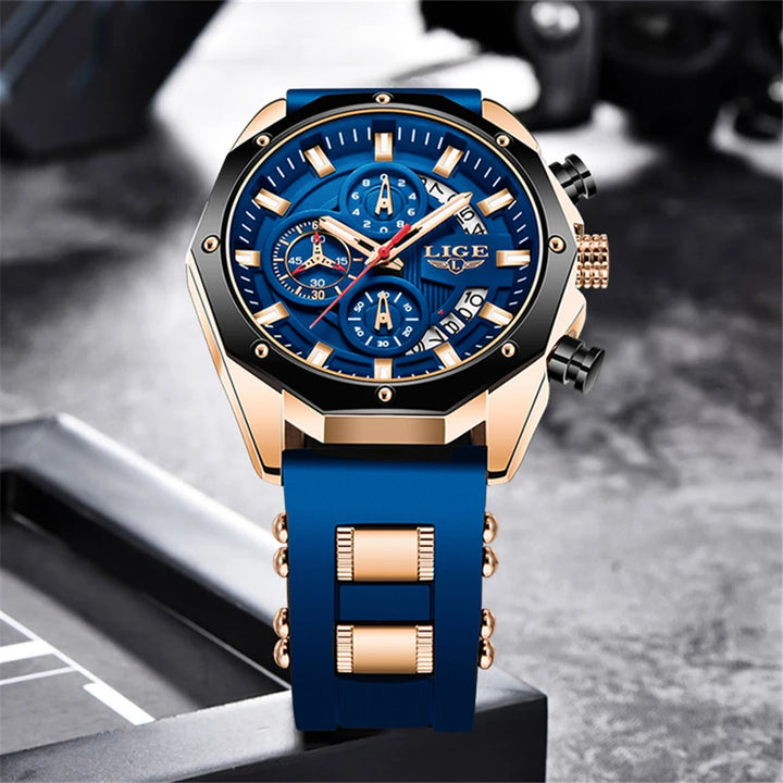 LIGE Brand Watch Men Silcone Sports Watches Men's Army Military Quartz Wristwatch Chronograph Male Clock Relogio Masculino+BOX
