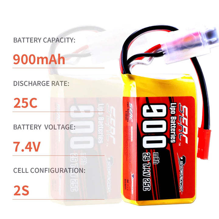 2packs Sunpadow 2S 7.4V Lipo Battery 900mAh 1350mAh 20C 25C Soft Pack with JST XT30 Plug for RC Airplane Quadcopter Helicopter