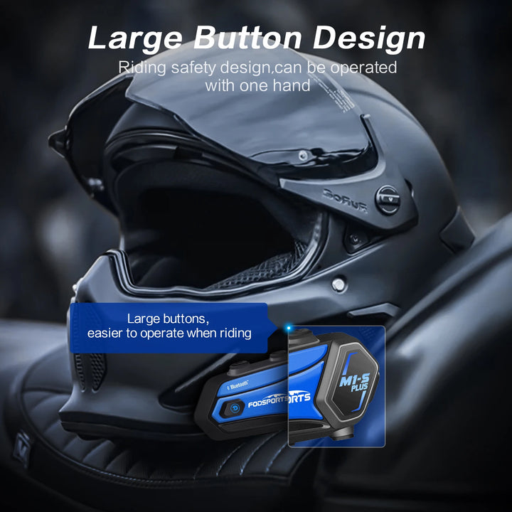 2Pcs Fodsports M1-S Plus Motorcycle Helmet Intercom Bluetooth Headset 8 Riders Moto Interphone,Music Sharing,FM Radio