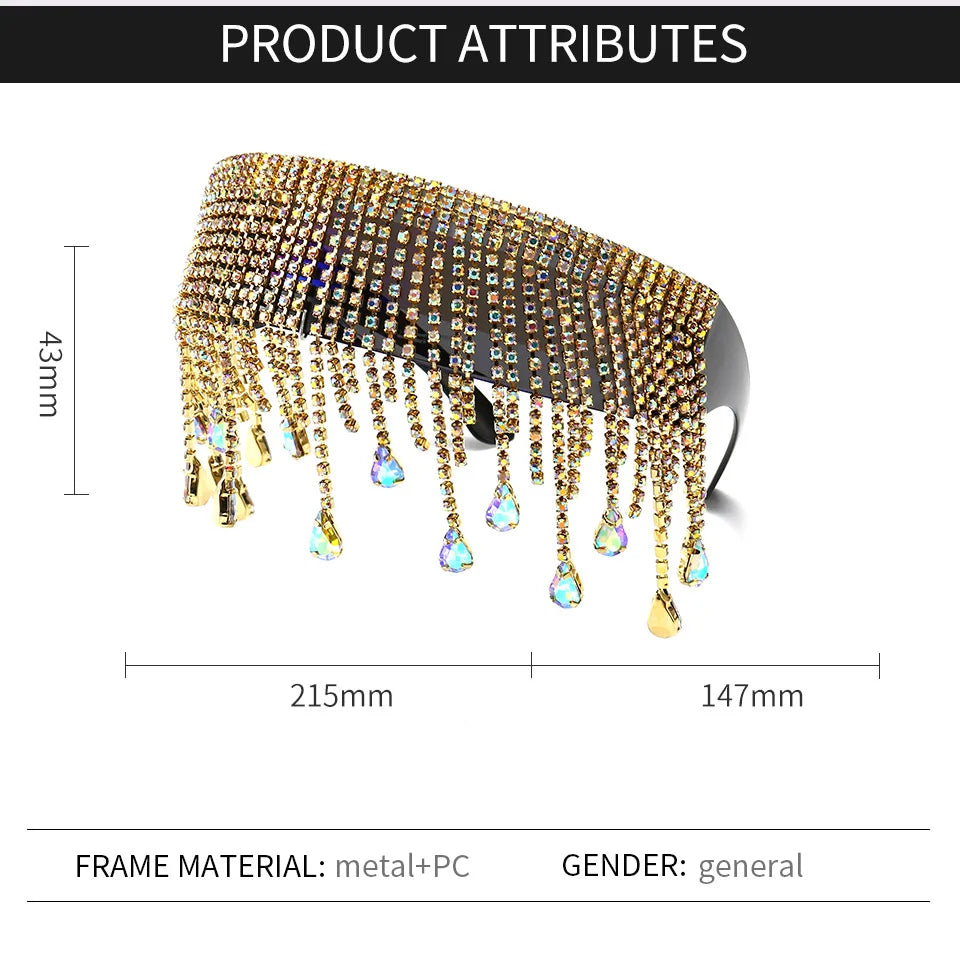 Fashion Luxury Full Diamond Tassel Sunglasses Men Colorful Glasses Crystal Design Steampunk Windproof Sun Glasses Women