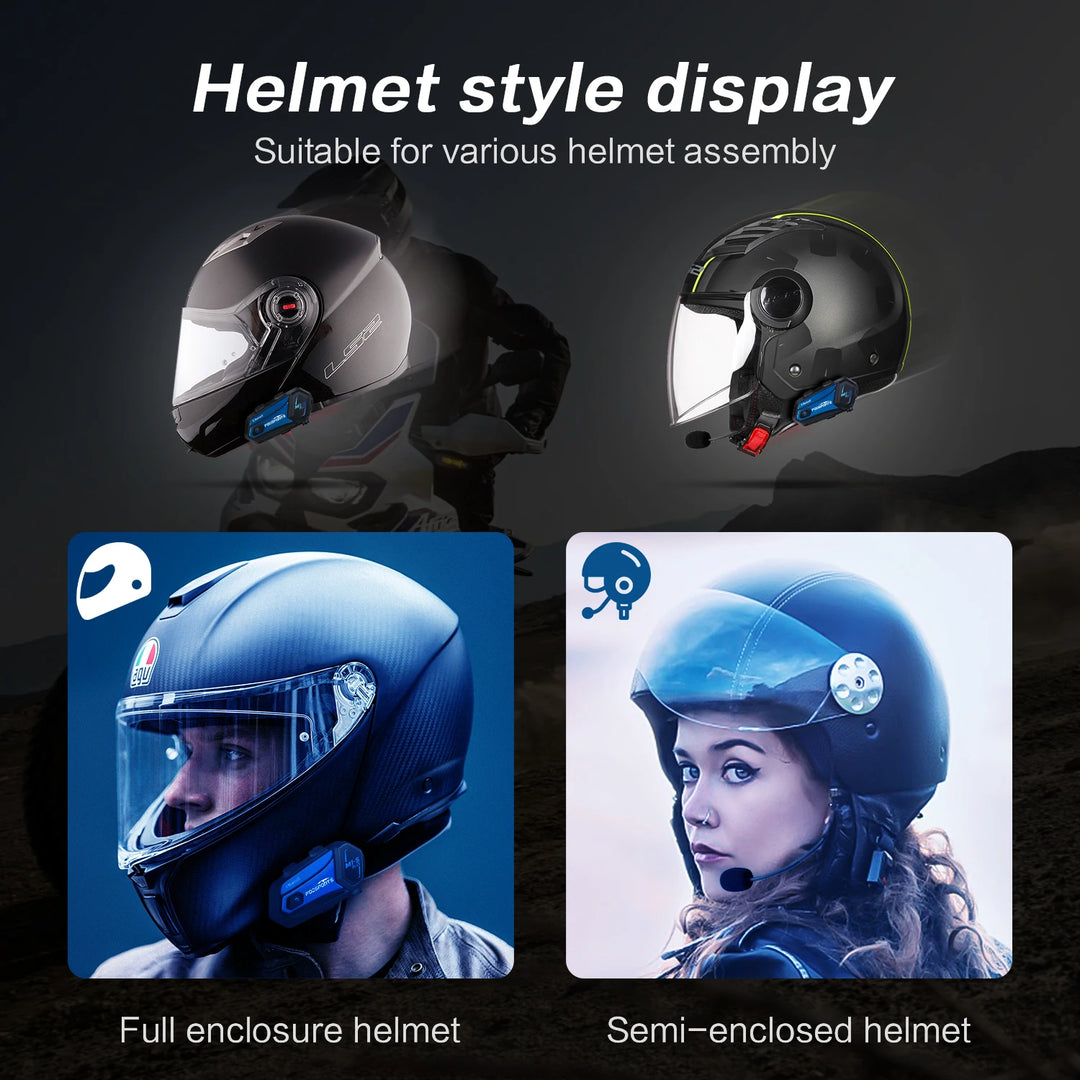 2Pcs Fodsports M1-S Plus Motorcycle Helmet Intercom Bluetooth Headset 8 Riders Moto Interphone,Music Sharing,FM Radio