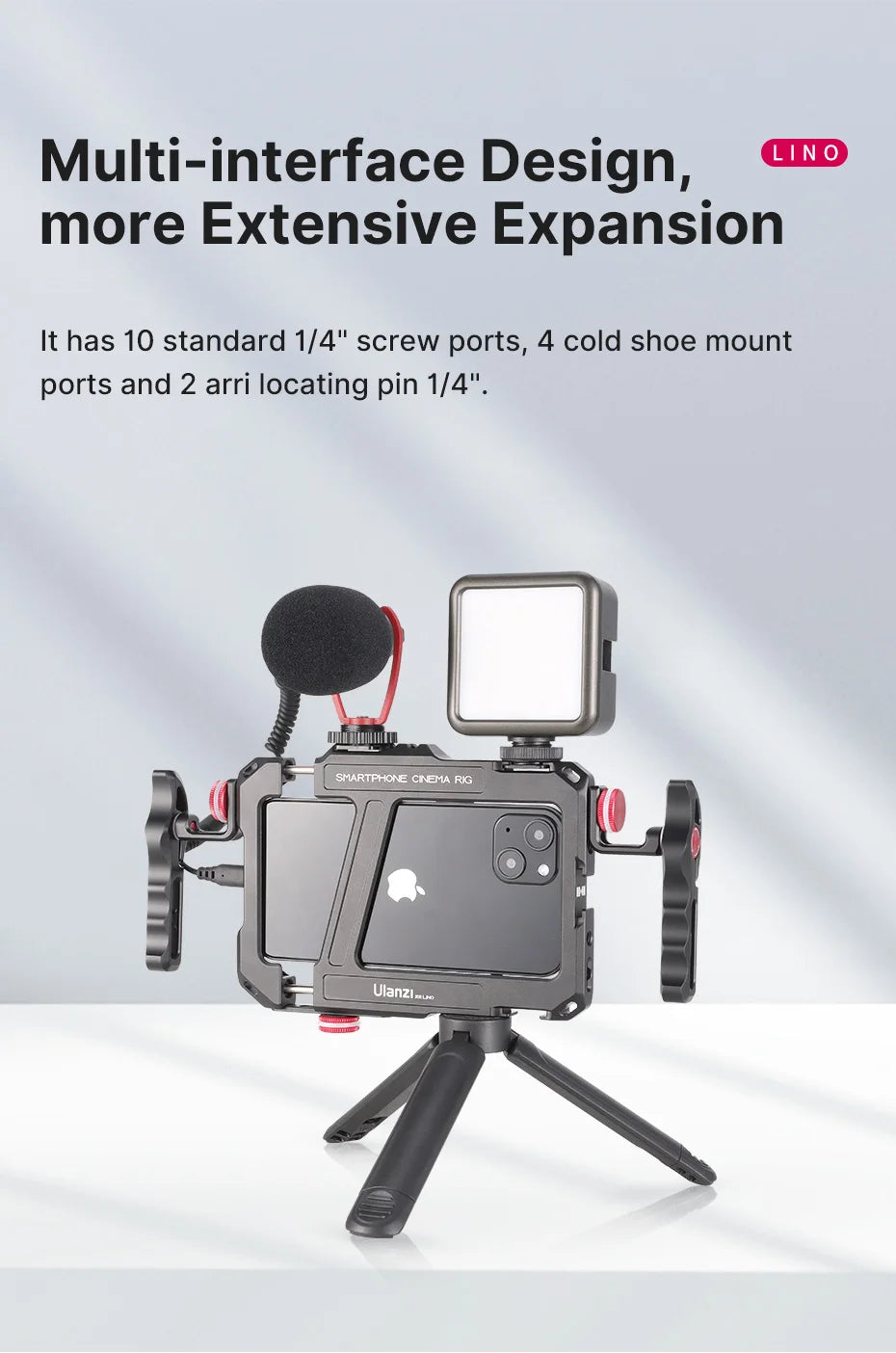 Ulanzi Lino Phone Cage Video Vlog Rig Handle For 5.4'' to 6.7'' iPhone X 11 12 13 14 Pro Max Android Phone Photography