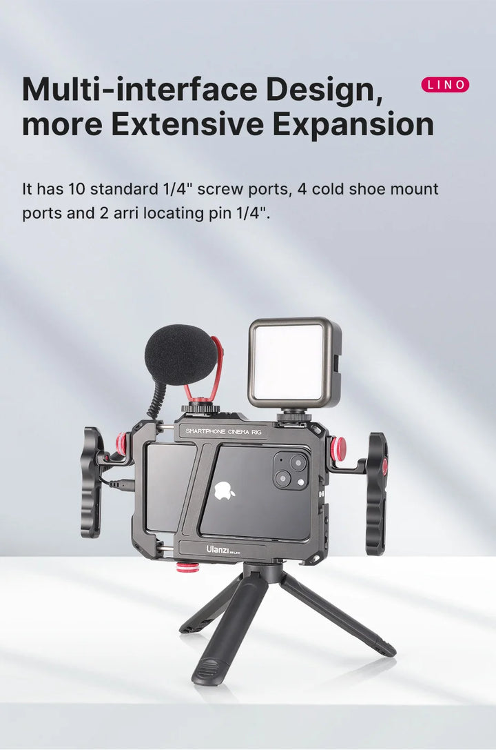 Ulanzi Lino Phone Cage Video Vlog Rig Handle For 5.4'' to 6.7'' iPhone X 11 12 13 14 Pro Max Android Phone Photography