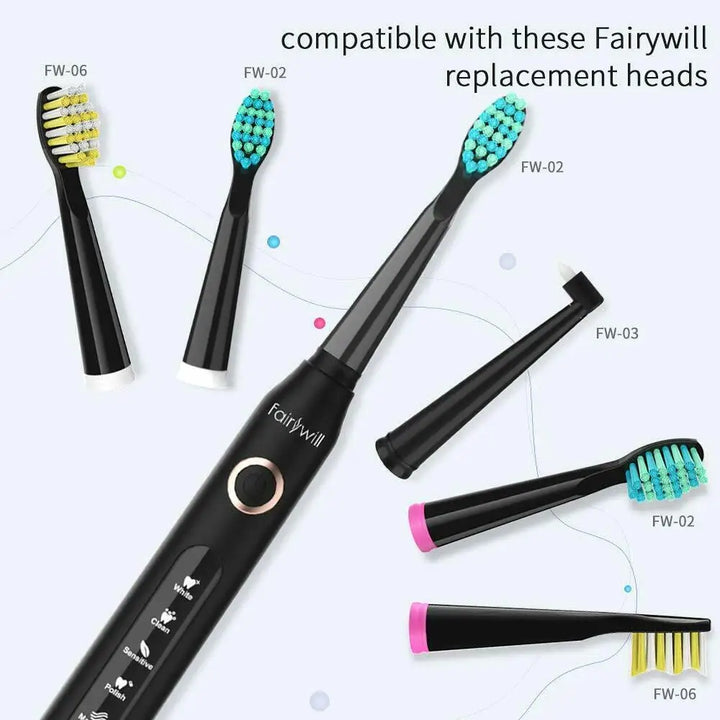 Fairywill Electric Sonic Toothbrush FW-507 USB Charge Rechargeable Adult Waterproof Electronic Tooth Brushes Replacement Heads S