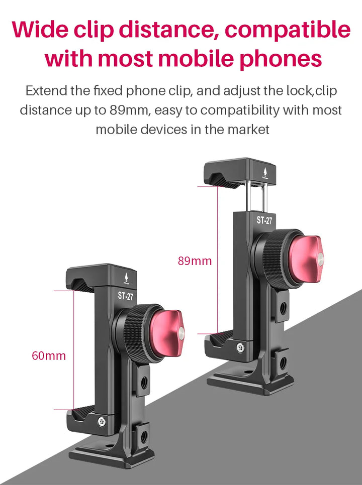 Ulanzi ST-27 Metal Vertical Shooting Phone Mount Holder Clip with Cold Shoe for Rode Wireless Go Microphone Video Light Vlog