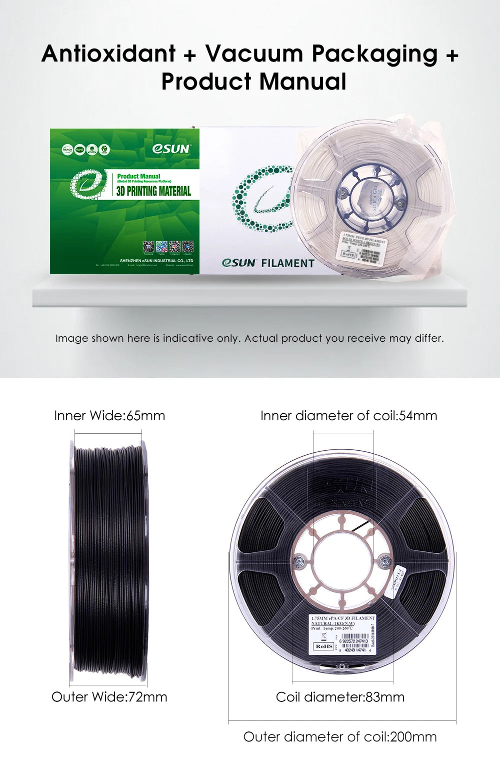 eSUN Carbon Fiber Filled Nylon Filament PA-CF 1.75mm 3D Printer Filament,1KG 2.2LBS Spool 3D Printing Filament for 3D Printers