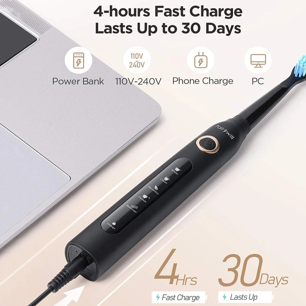 Fairywill Electric Sonic Toothbrush FW-507 USB Charge Rechargeable Adult Waterproof Electronic Tooth Brushes Replacement Heads S