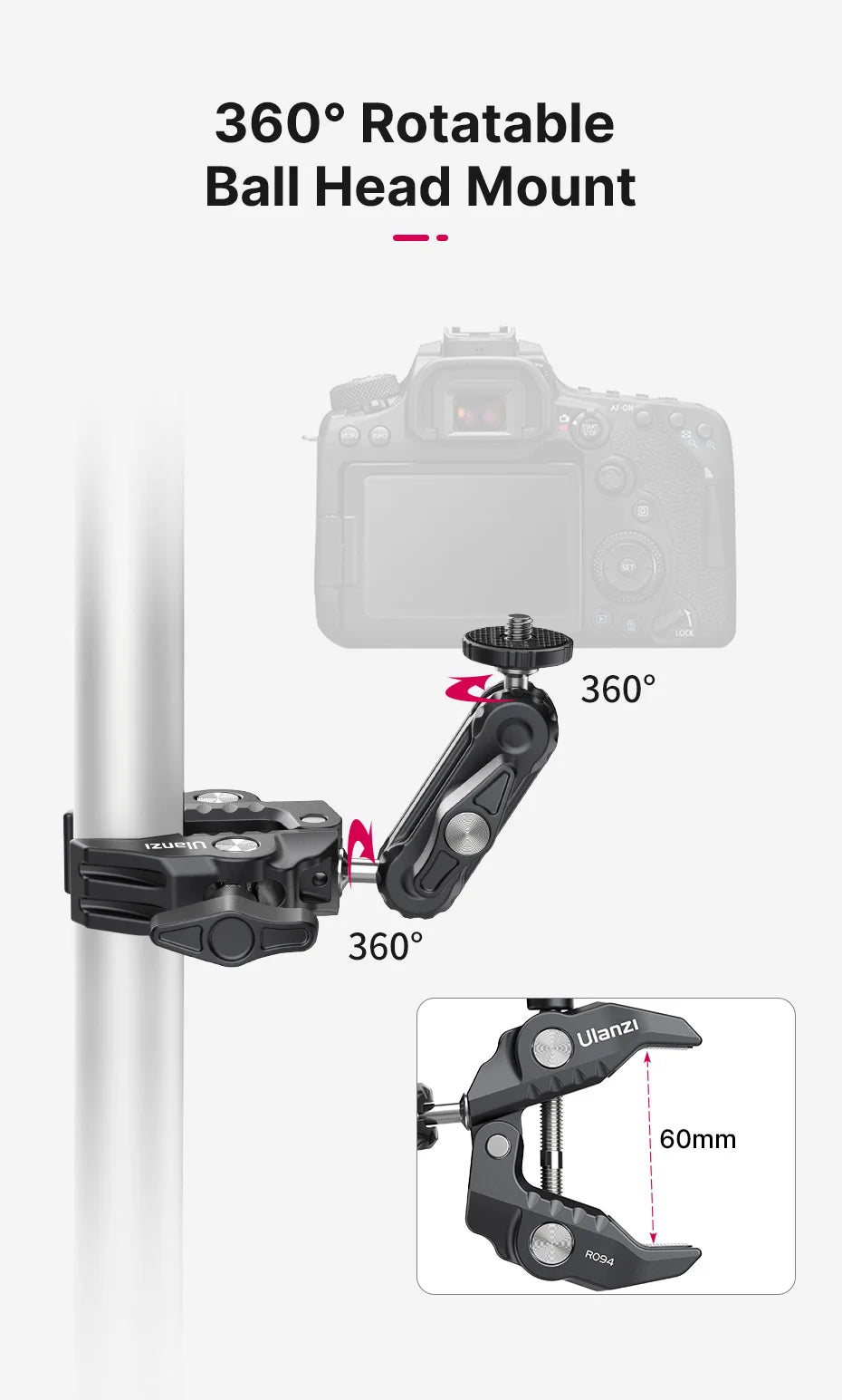 Ulanzi R094 Super Clamp Extend 1/4 3/8Thread for Magic Arm LED Fill Light Microphone Universal Ball HeadClamp LoadMax1.5kg