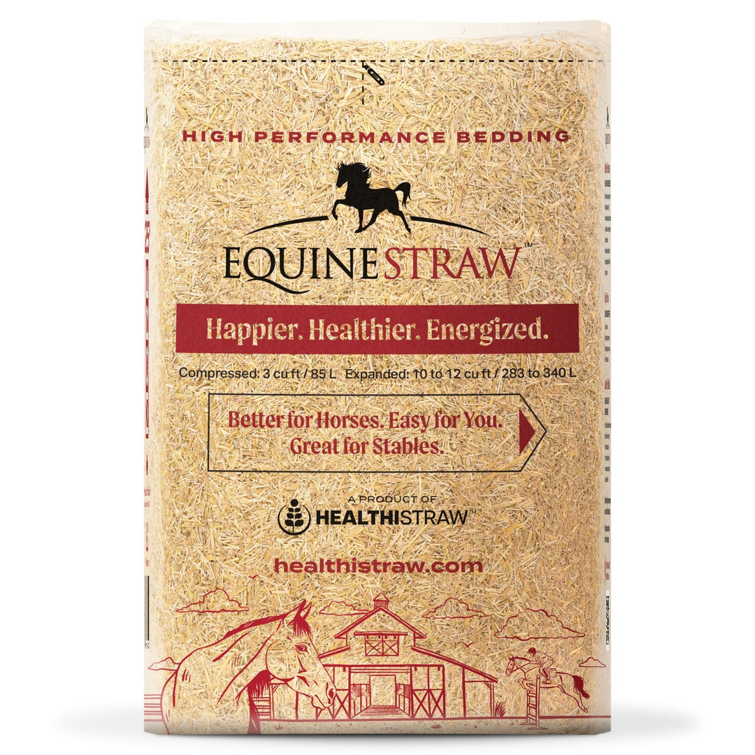 HealthiStraw EquineStraw, 3 cu ft - All-Natural Wheat Straw Bedding for High-Performance Horses, Foaling and Trailers - Horses with Respiratory or Sensitive Skin Issues- Sustainably Sourced - Cleaned