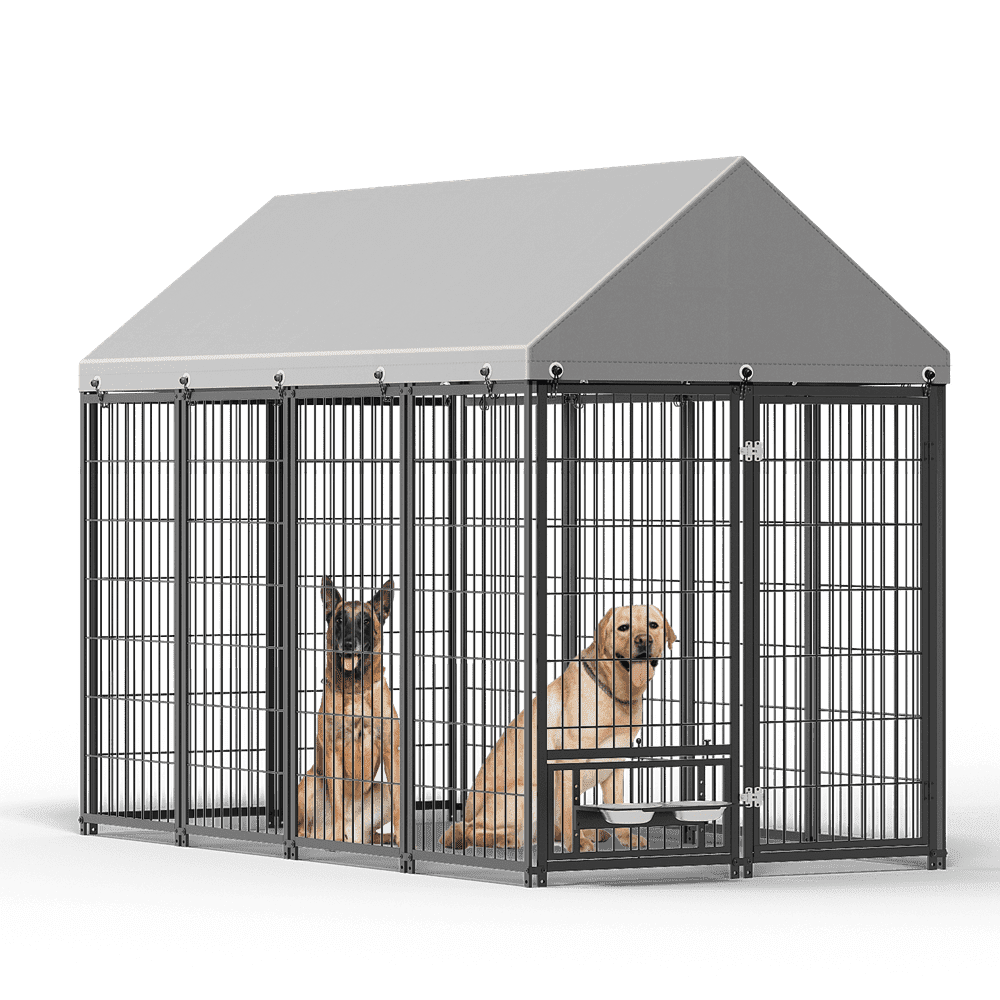 Heavy Duty 8x4x6 FT Outdoor Dog Kennel for Large Dogs, Chew-Resistant Welded Wire Fence with Lockable Door, UV-Resistant Waterproof Roof & Easy Assembly for Yard Use