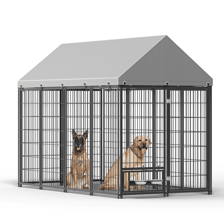 Heavy Duty 8x4x6 FT Outdoor Dog Kennel for Large Dogs, Chew-Resistant Welded Wire Fence with Lockable Door, UV-Resistant Waterproof Roof & Easy Assembly for Yard Use