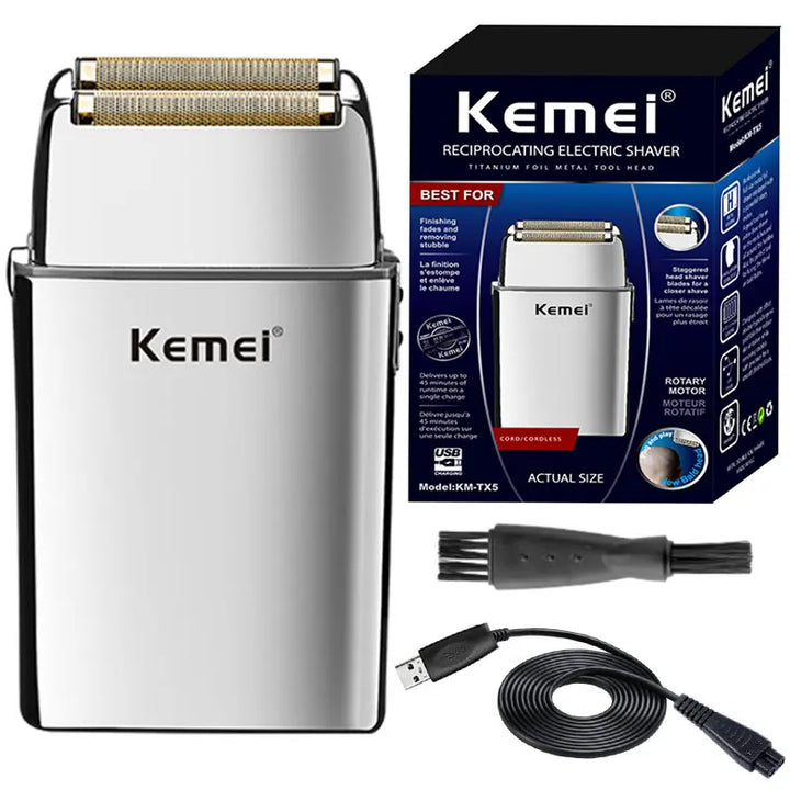 Kemei Tx5 Pro Metal Housing Barber Shop Hair Electric Shaver For Men Beard Bald Head Shaving Machine Rechargeable Electric Razor