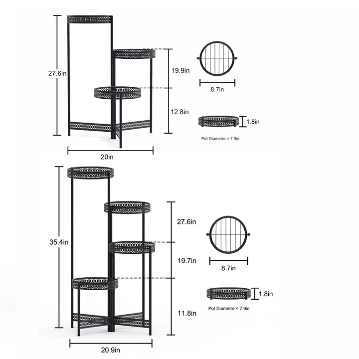 3/4 Tier Metal Plant Stand Indoor Black Tall Flower Pot Holder Display Rack Foldable for Patio Garden Living Room Corner Balcony