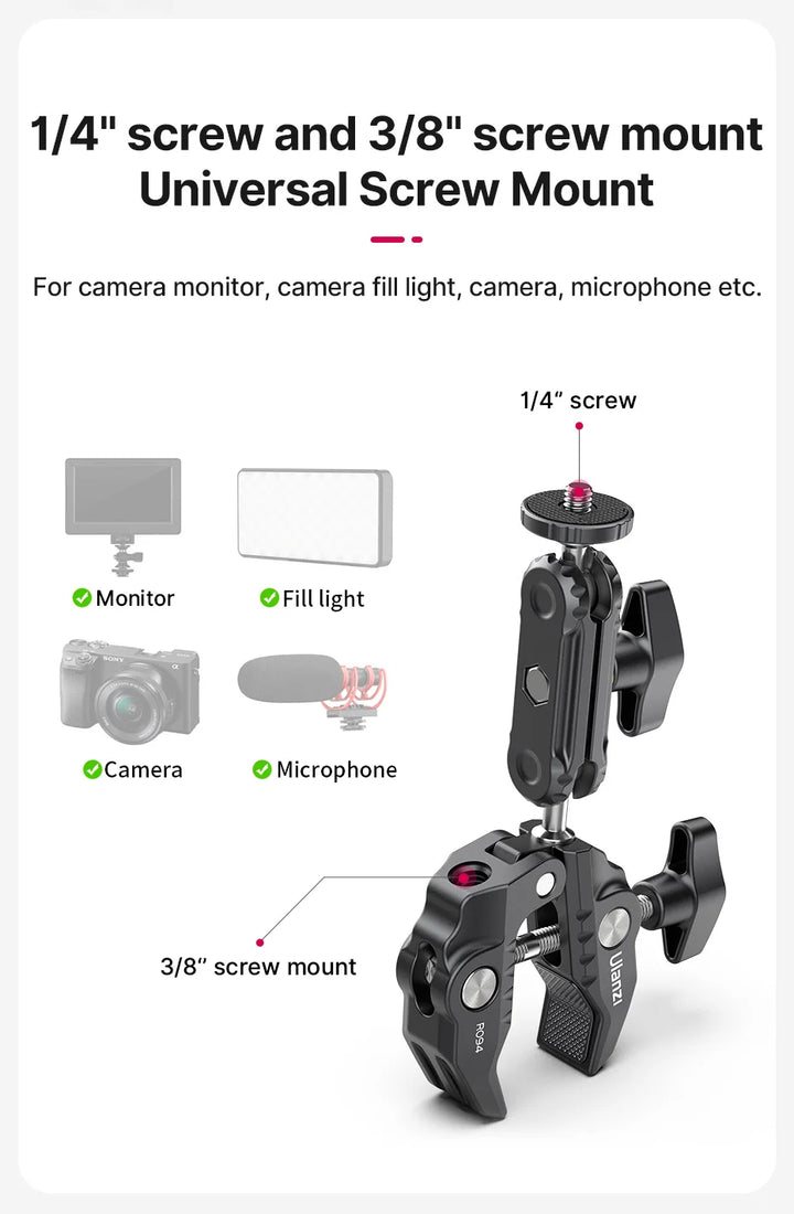Ulanzi R094 Super Clamp Extend 1/4 3/8Thread for Magic Arm LED Fill Light Microphone Universal Ball HeadClamp LoadMax1.5kg