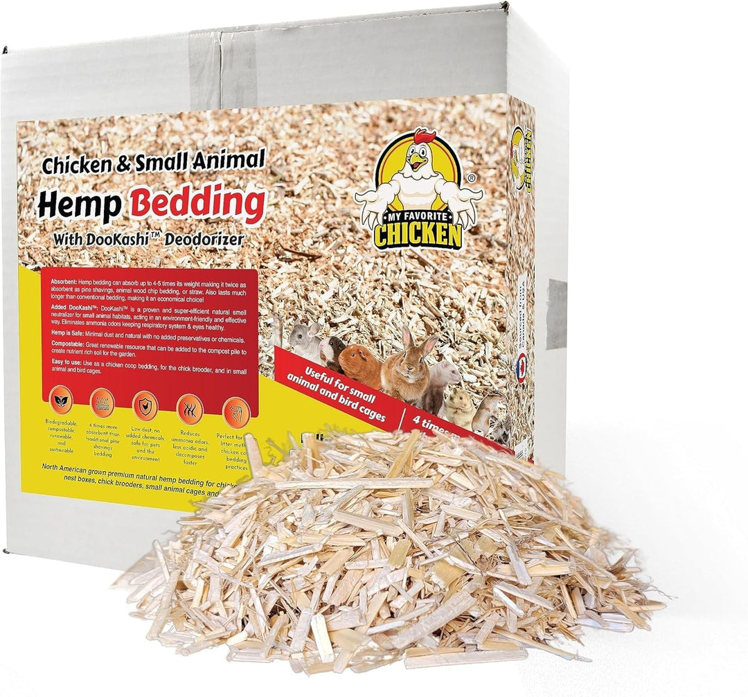 Hemp Bedding for Chicken Coop with Anti Odor DooKashi - Small Animal Litter for Guinea Pig, Hamster, Bunny Rabbit, Snake, Ferret, Tortoise, Rat - Wood Shavings Alternative for Poultry (1cuft)