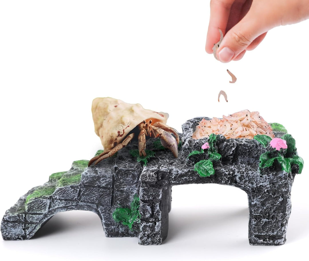Hermit Crab Climbing Toys with Food Dish,Hermit Crab Water Bowl with Climbing Ramp,Resin Hermit Crabs Hideout,Hermit Crabs Tank Accessories Decor (Grey, 5.11 x2.16 x1.77in)