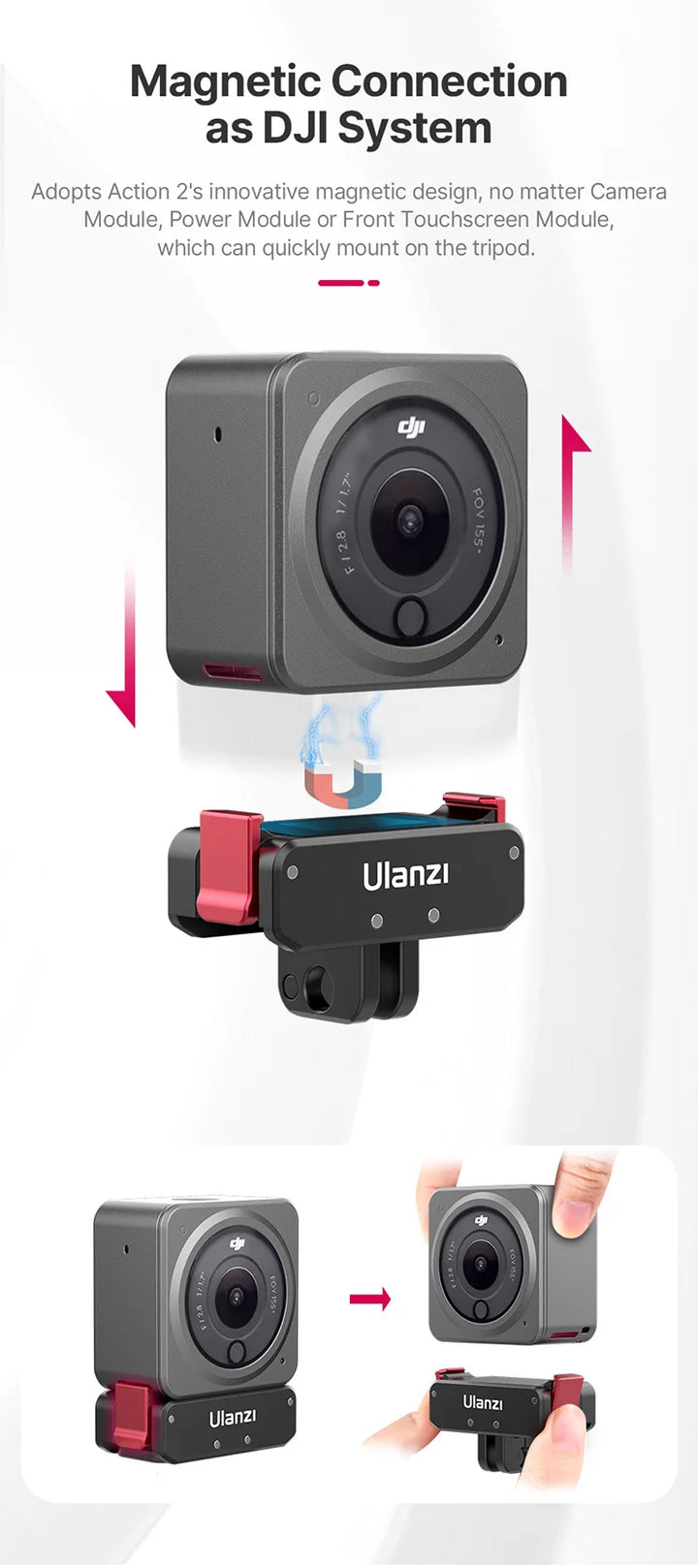 Ulanzi MT-50 Magnetic Tripod for Dji Osmo Action 5 4 3 Adjustable Underwater Selfie Stick Stand Mount Action Camera Accessories