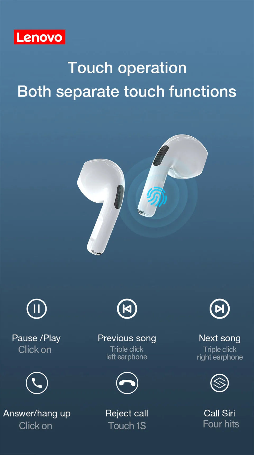 Original Lenovo HT38 TWS Earphone Wireless Bluetooth 5.0 Headphones Stereo Bass With Microphone Noise Reduction Mini Headset