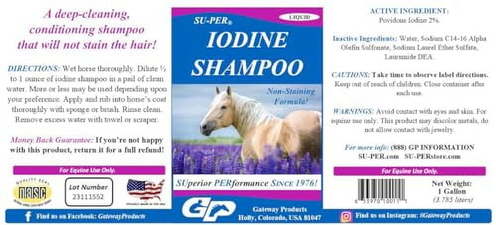 Iodine Shampoo for Horses - Deep Cleaning, Non-Staining, Biodegradable - Equine Skin Conditioning Shampoo - 1 Gallon