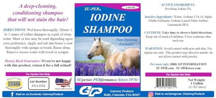 Iodine Shampoo for Horses - Deep Cleaning, Non-Staining, Biodegradable - Equine Skin Conditioning Shampoo - 1 Gallon