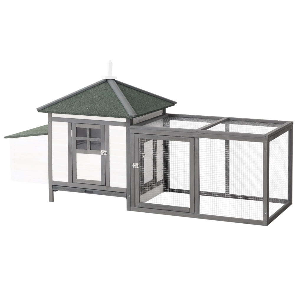JHSLAJ 77" Wooden Chicken Coop with Nesting Box, Cute Outdoor Hen House with Removable Tray, Ramp Run, for Garden Backyard, Gray