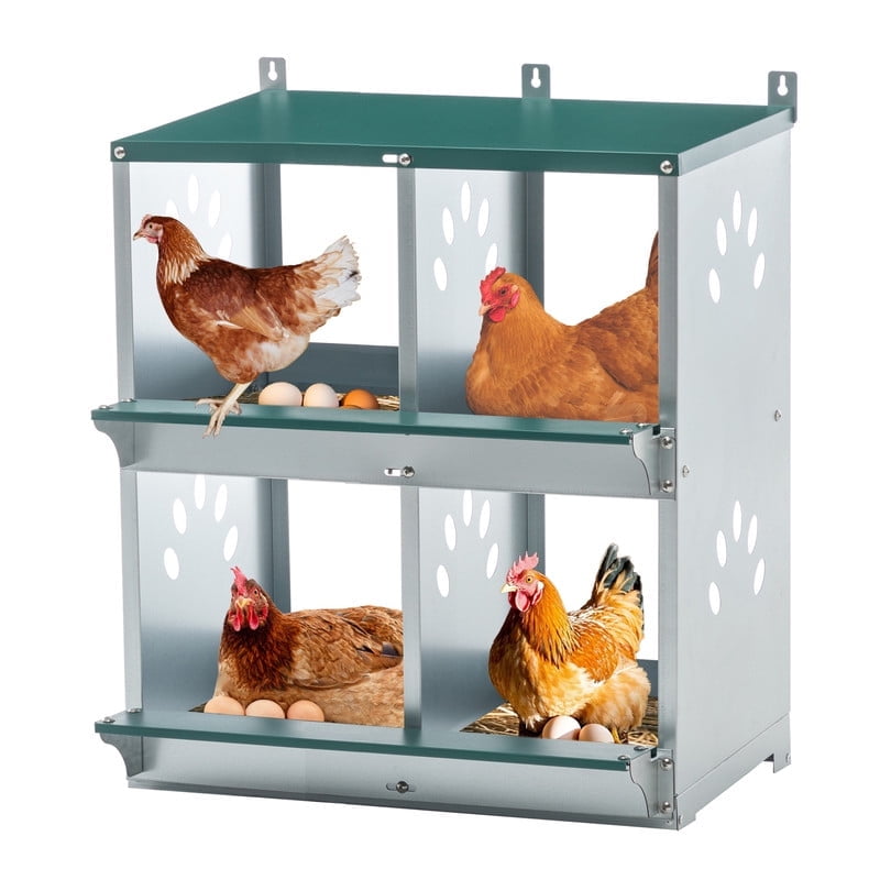 JXXRZ 4-Compartment Metal Chicken Nesting Box - Galvanized Steel Wall-Mounted Rust-Resistant Egg-Laying Hen Coop