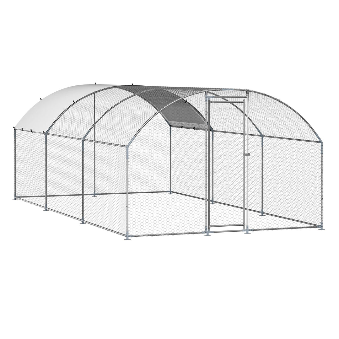 KFFKFF Metallic Poultry Enclosure, Dimensions 9.8x19.3x6.5 ft, Spacious Walk-in Design with Protective Cover, Dome-Shaped Roof, Hen Shelter with Safety Lock, Exterior Duck and Rabbit Habitat