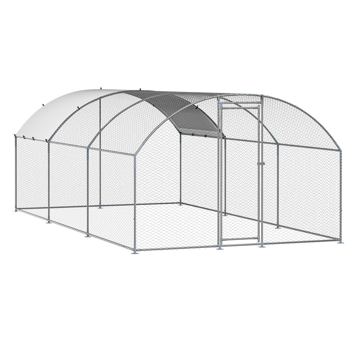 KFFKFF Metallic Poultry Enclosure, Dimensions 9.8x19.3x6.5 ft, Spacious Walk-in Design with Protective Cover, Dome-Shaped Roof, Hen Shelter with Safety Lock, Exterior Duck and Rabbit Habitat
